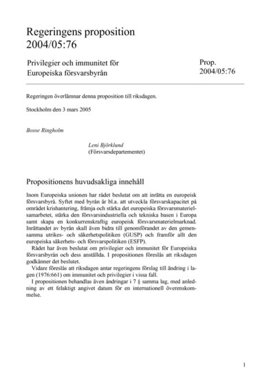 Omslaget till prop. 2004/05:76
