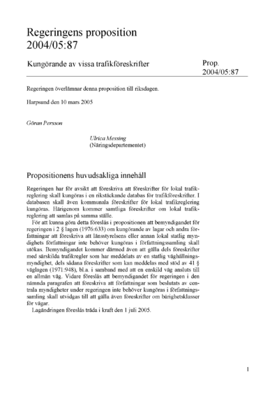 Omslaget till prop. 2004/05:87