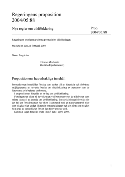 Omslaget till prop. 2004/05:88