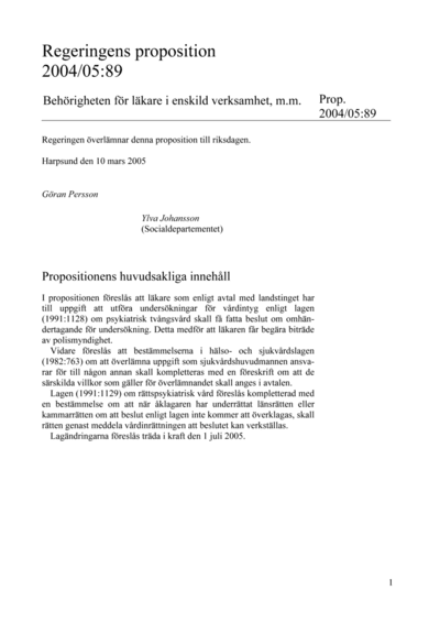 Omslaget till prop. 2004/05:89