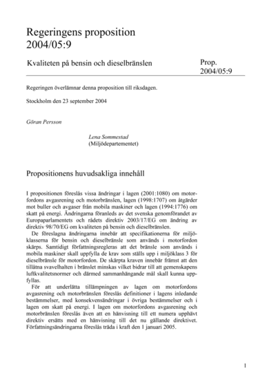 Omslaget till prop. 2004/05:9