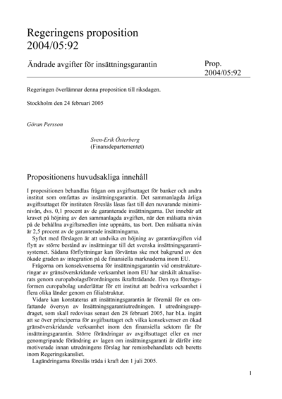 Omslaget till prop. 2004/05:92