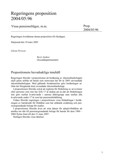 Omslaget till prop. 2004/05:96