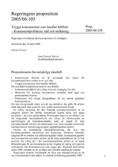 Omslaget till prop. 2005/06:105