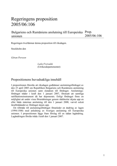 Omslaget till prop. 2005/06:106