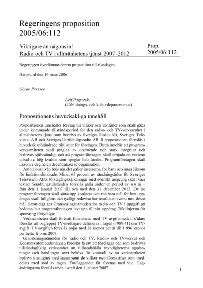 Omslaget till prop. 2005/06:112
