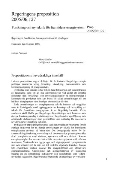 Omslaget till prop. 2005/06:127