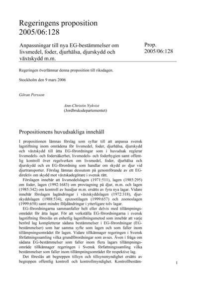 Omslaget till prop. 2005/06:128