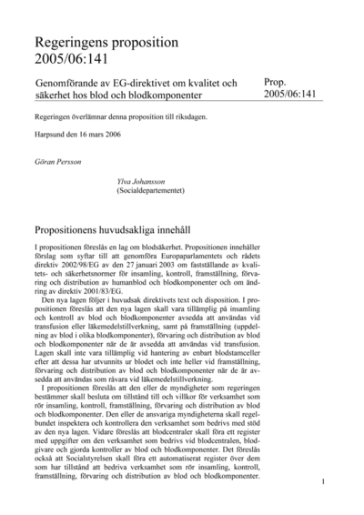 Omslaget till prop. 2005/06:141