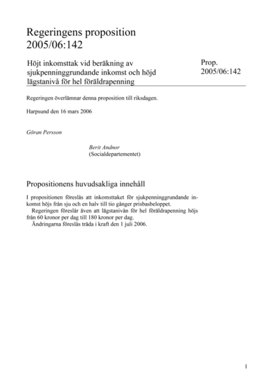 Omslaget till prop. 2005/06:142