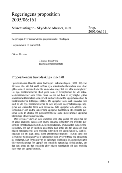 Omslaget till prop. 2005/06:161