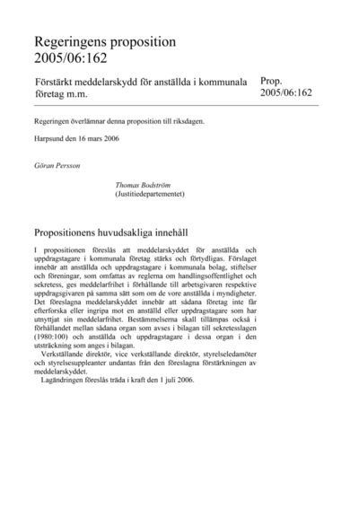 Omslaget till prop. 2005/06:162