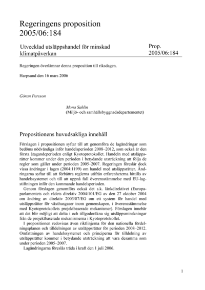 Omslaget till prop. 2005/06:184