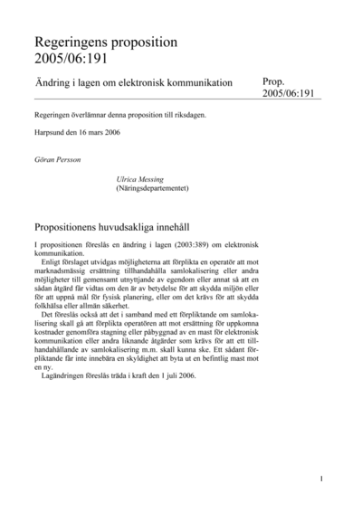 Omslaget till prop. 2005/06:191