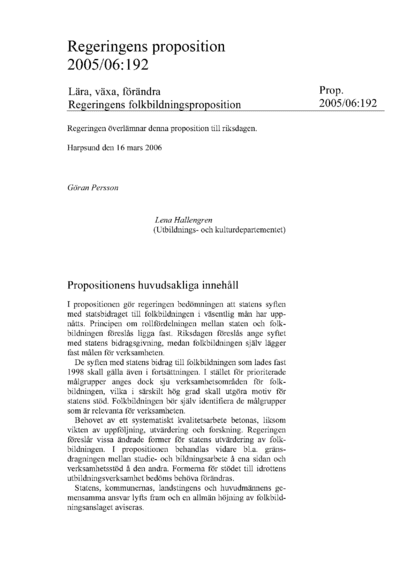 Omslaget till prop. 2005/06:192