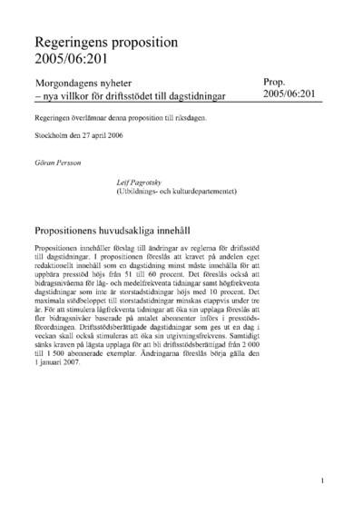 Omslaget till prop. 2005/06:201