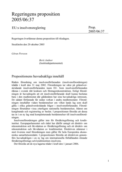 Omslaget till prop. 2005/06:37