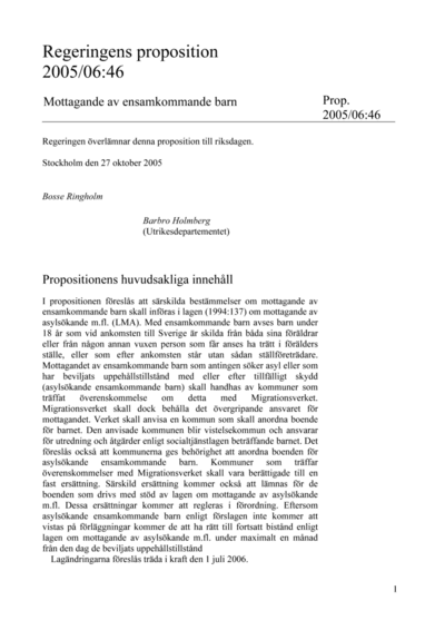 Omslaget till prop. 2005/06:46