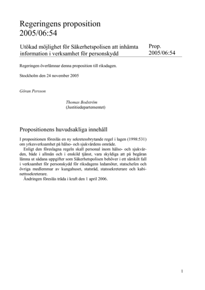 Omslaget till prop. 2005/06:54