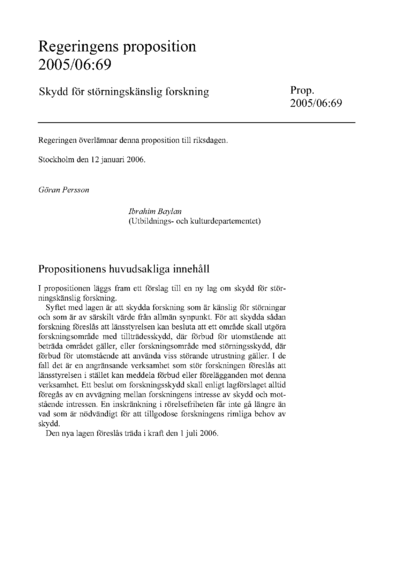 Omslaget till prop. 2005/06:69