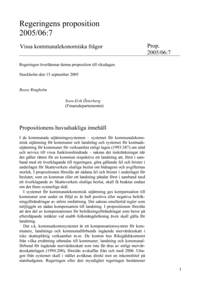 Omslaget till prop. 2005/06:7