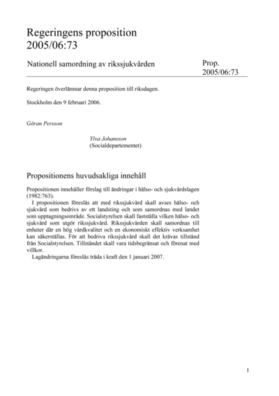 Omslaget till prop. 2005/06:73