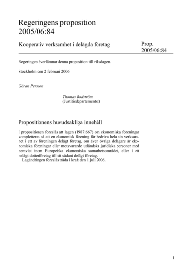 Omslaget till prop. 2005/06:84