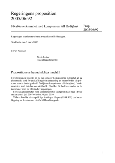 Omslaget till prop. 2005/06:92