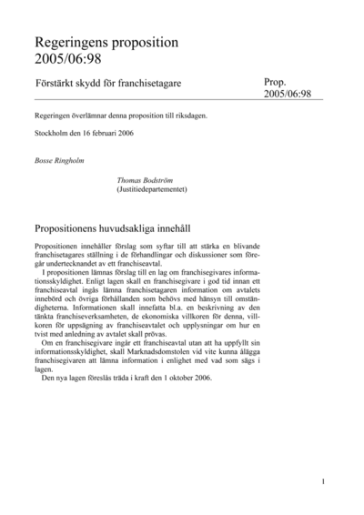 Omslaget till prop. 2005/06:98