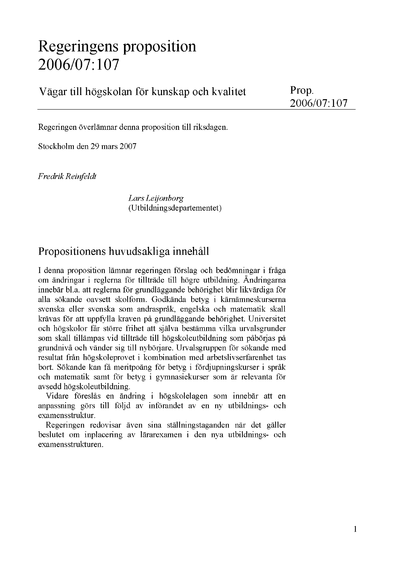 Omslaget till prop. 2006/07:107