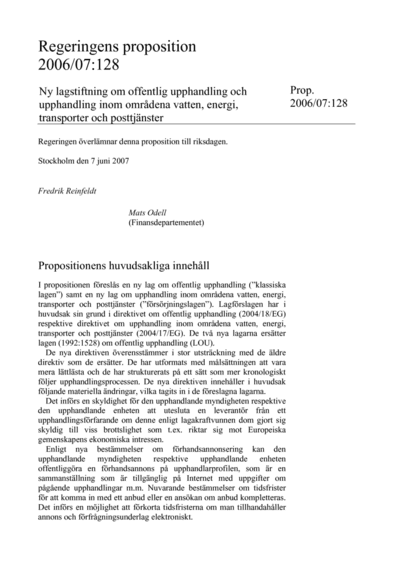 Omslaget till prop. 2006/07:128
