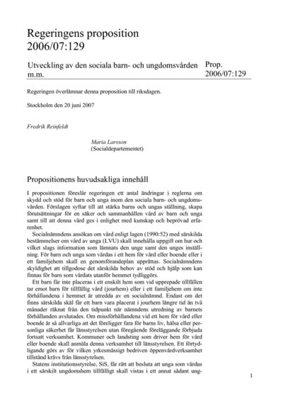Omslaget till prop. 2006/07:129