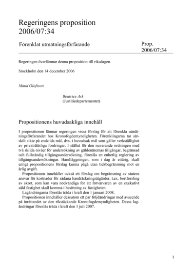 Omslaget till prop. 2006/07:34
