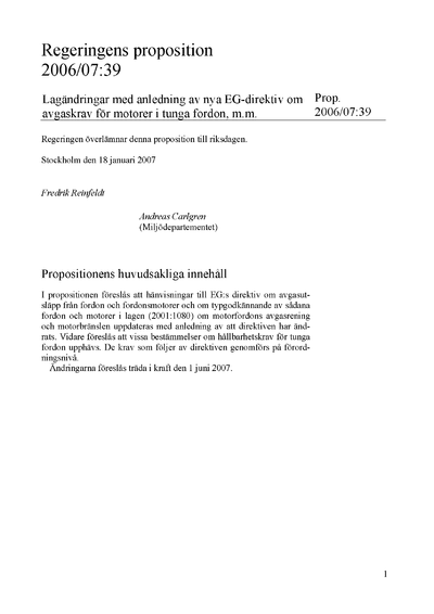 Omslaget till prop. 2006/07:39
