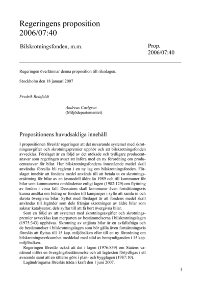Omslaget till prop. 2006/07:40