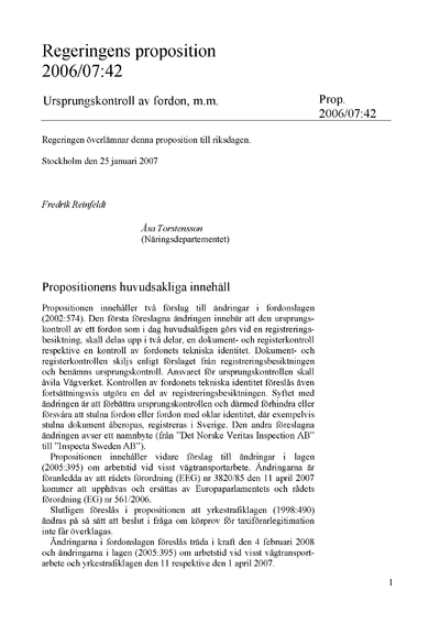 Omslaget till prop. 2006/07:42