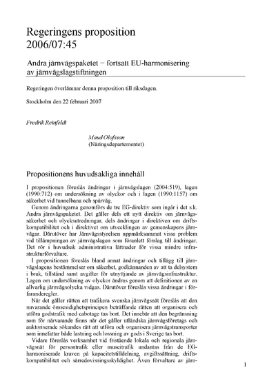 Omslaget till prop. 2006/07:45