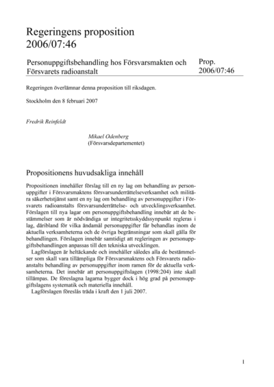 Omslaget till prop. 2006/07:46