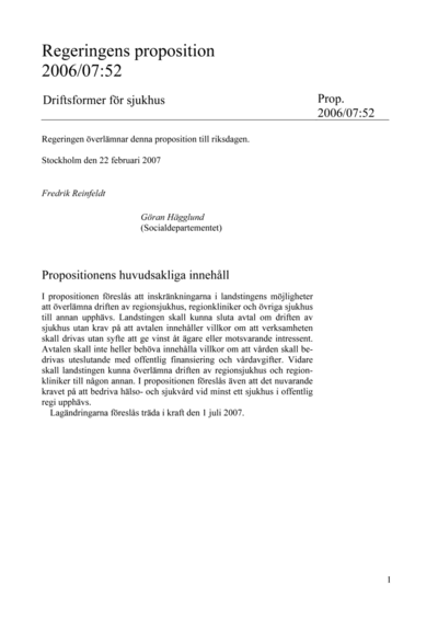 Omslaget till prop. 2006/07:52