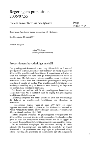 Omslaget till prop. 2006/07:55