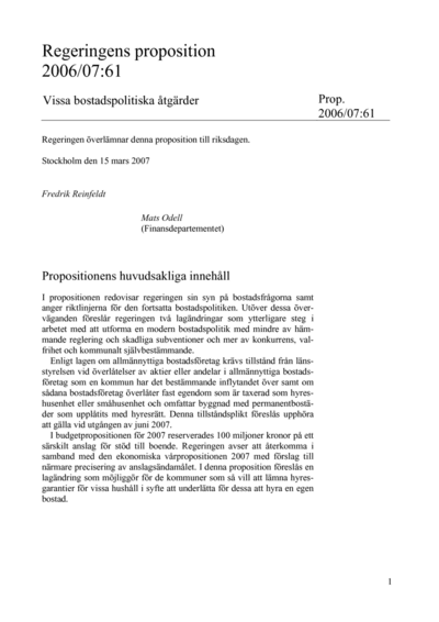 Omslaget till prop. 2006/07:61