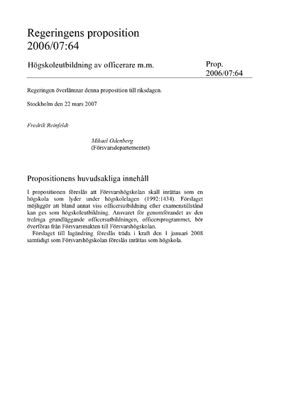 Omslaget till prop. 2006/07:64