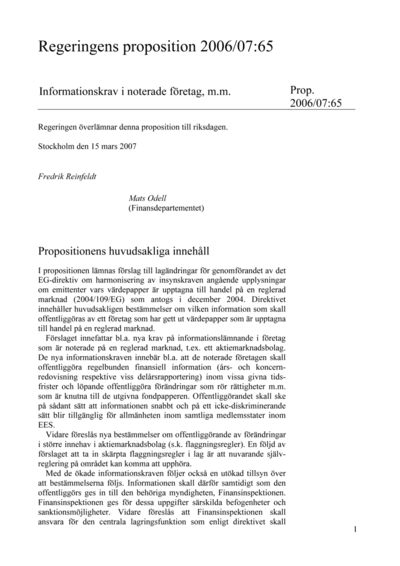 Omslaget till prop. 2006/07:65