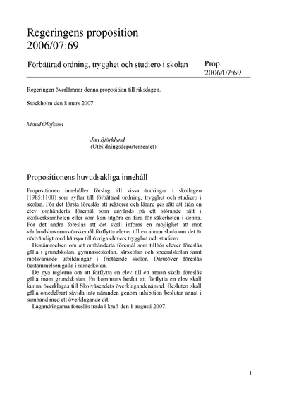Omslaget till prop. 2006/07:69