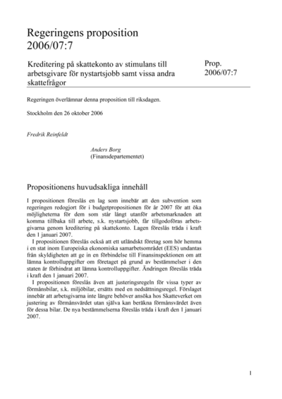 Omslaget till prop. 2006/07:7