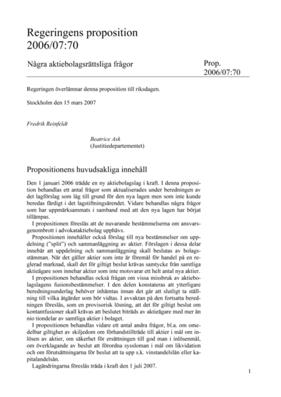 Omslaget till prop. 2006/07:70