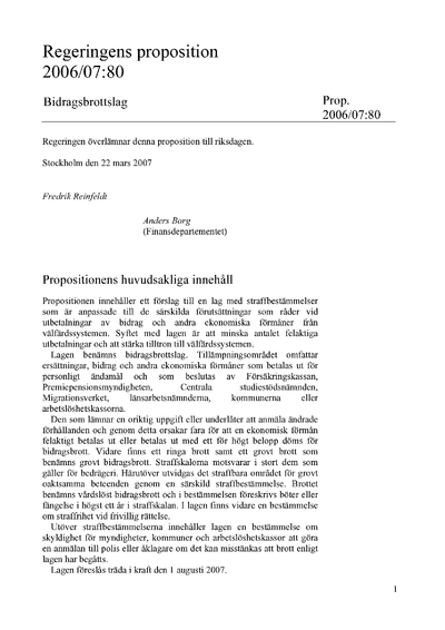 Omslaget till prop. 2006/07:80