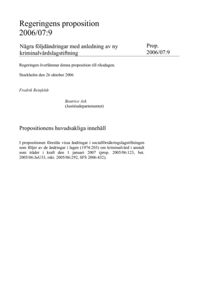 Omslaget till prop. 2006/07:9