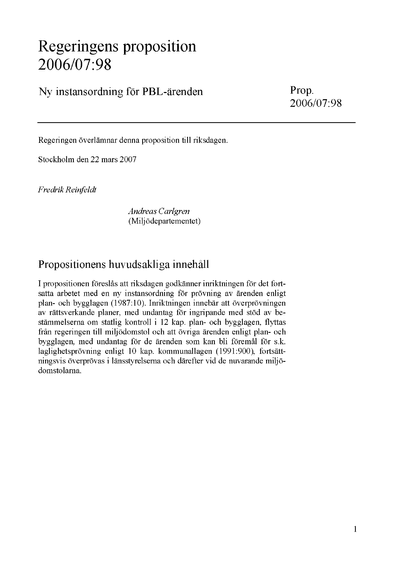 Omslaget till prop. 2006/07:98