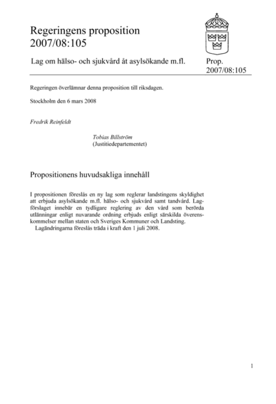 Omslaget till prop. 2007/08:105